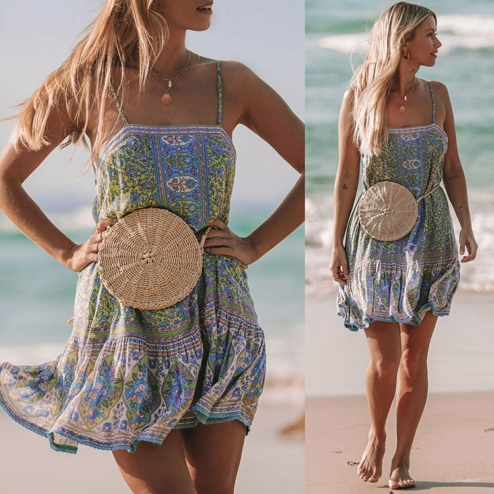 Jasmine Strappy Mini Dress Jade Spell Designs M